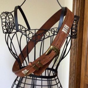 Orvis Size 36 Waist Brown Leather Diamond Textured Belt Brass Hardware Unique